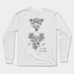 Automatic Bowling Mechanism Vintage Patent Hand Drawing Long Sleeve T-Shirt